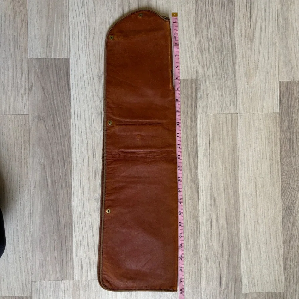 Vintage Brown Leather Sewing/Tie Case Green Canvas Organizer H.A. Giddings